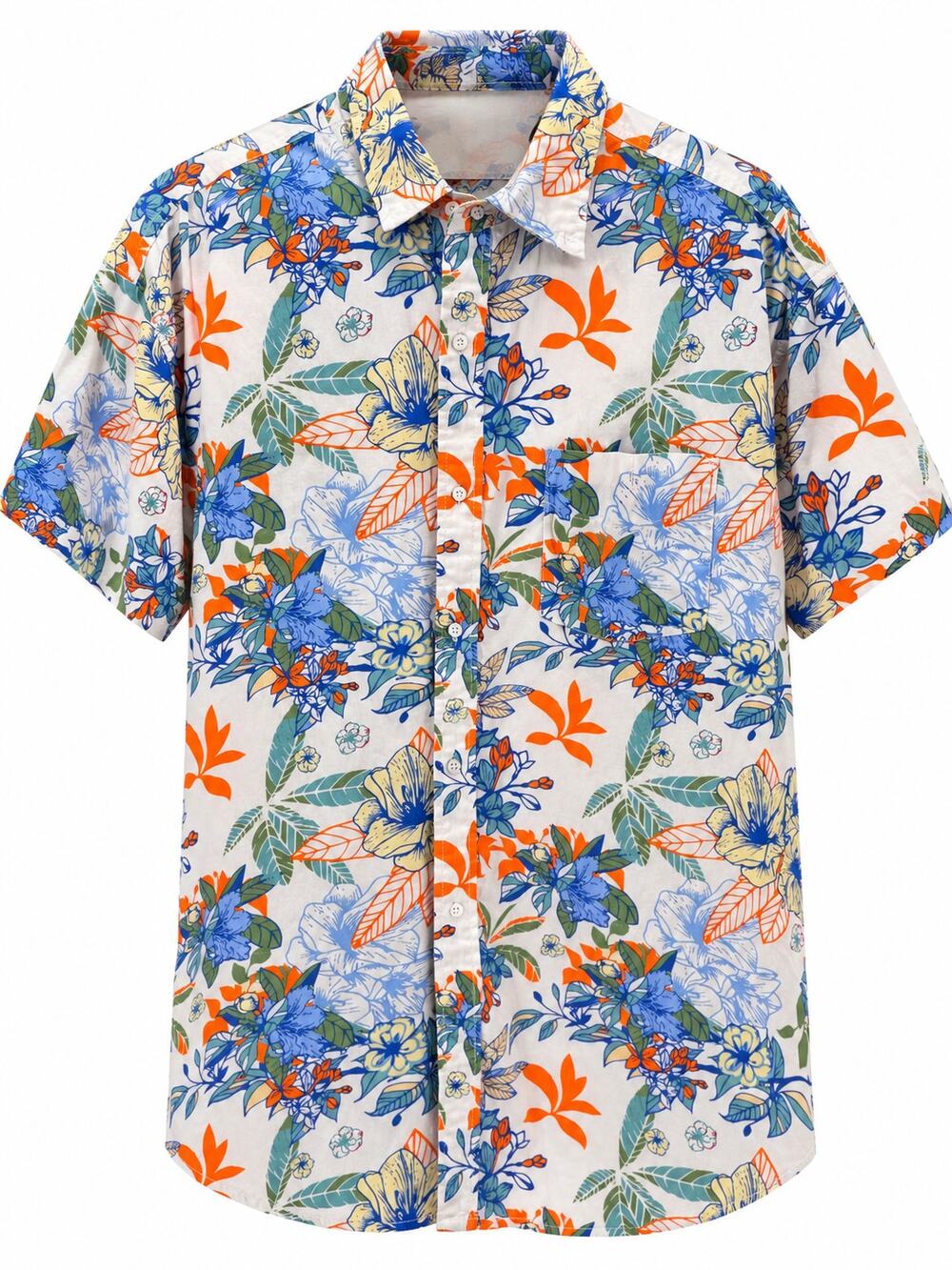 Free Planet Tropical Floral Hawaiian Button Front Shirt Camp Resort Mens 2X